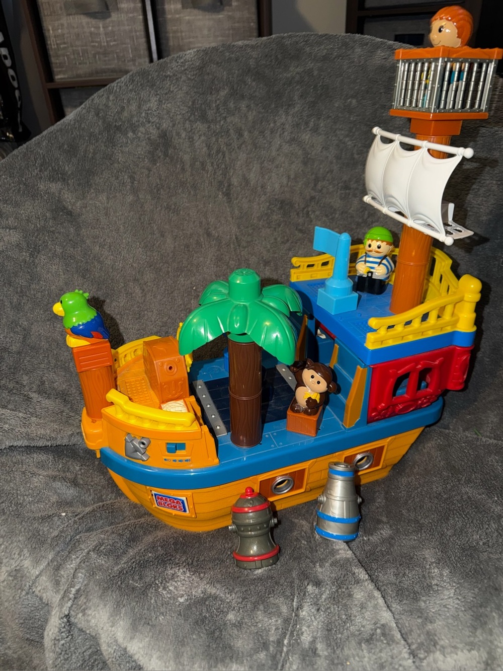 RARE Mega Blocks Push Along Musical Pirate Ship Boat - My First Builders